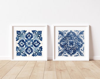 Spanische Fliesen Wandkunst Aquarell Fliesen Kunstwerk spanische Fliesen Kunst Fliesen Wohnkultur Blaue Fliesen Druck Mosaik Fliesen Wohnkultur