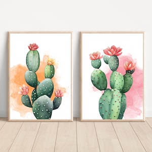 Watercolor desert cactus print, Boho cactus digital illustration, Botanical succulent print wall art, Cactus floral wall decor, Cacti art