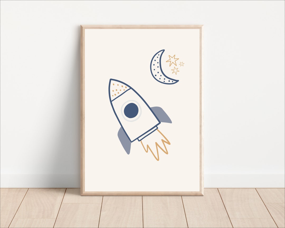 Nursery Outer Space Rocket Ship Wall Art Print, Boho Space Themed ...