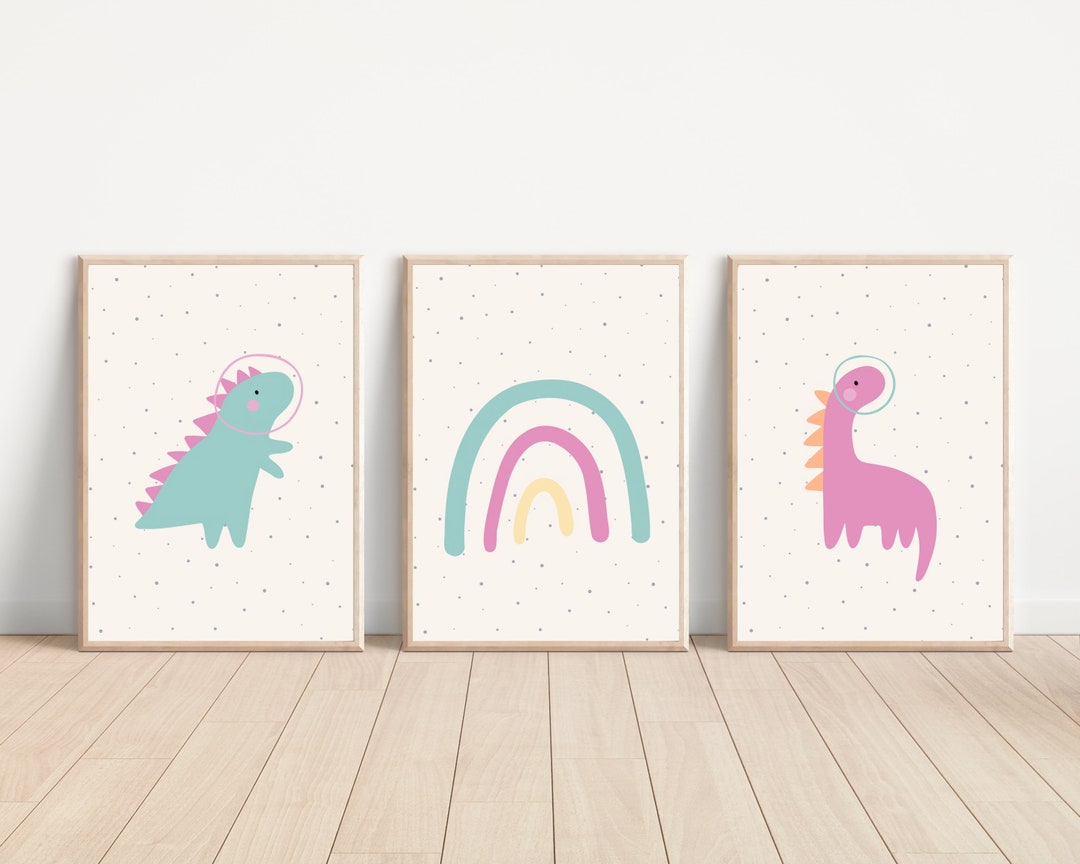 Space Dinosaur and Rainbow Nursery Wall Art Print, Cute Dino Print ...