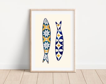 Sardine Kunstdruck, Portugal Fliesen Kunstdruck, Portugal Reise Haus Dekor, Boho Küche Dekor Wandkunst, portugiesische Wand Kunst Dekor