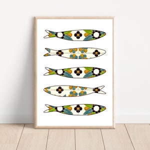 Portuguese sardine digital wall art print, Lisbon wall art, Printable sardine poster, Portugal sardine wall decor, Mediterranean tile print