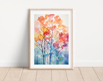 Watercolor forest landscape print, Abstract forest printable, Abstract trees print wall art decor, Abstract nature print, Forest wall art