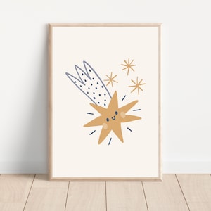 Cute boho shooting star nursery wall art print, Celestial nursery wall decor, Printable shooting star art, Outer space theme nursery decor