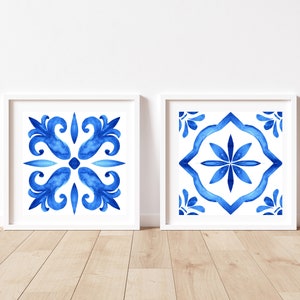 Spanish blue tile art print, Azulejo art print, Portuguese blue tile wall art, Printable tile wall decor, Mediterranean wall art print