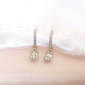 Moissanite Drop Hoops Earrings 1 Total Carat Round Brilliant in Sterling Silver