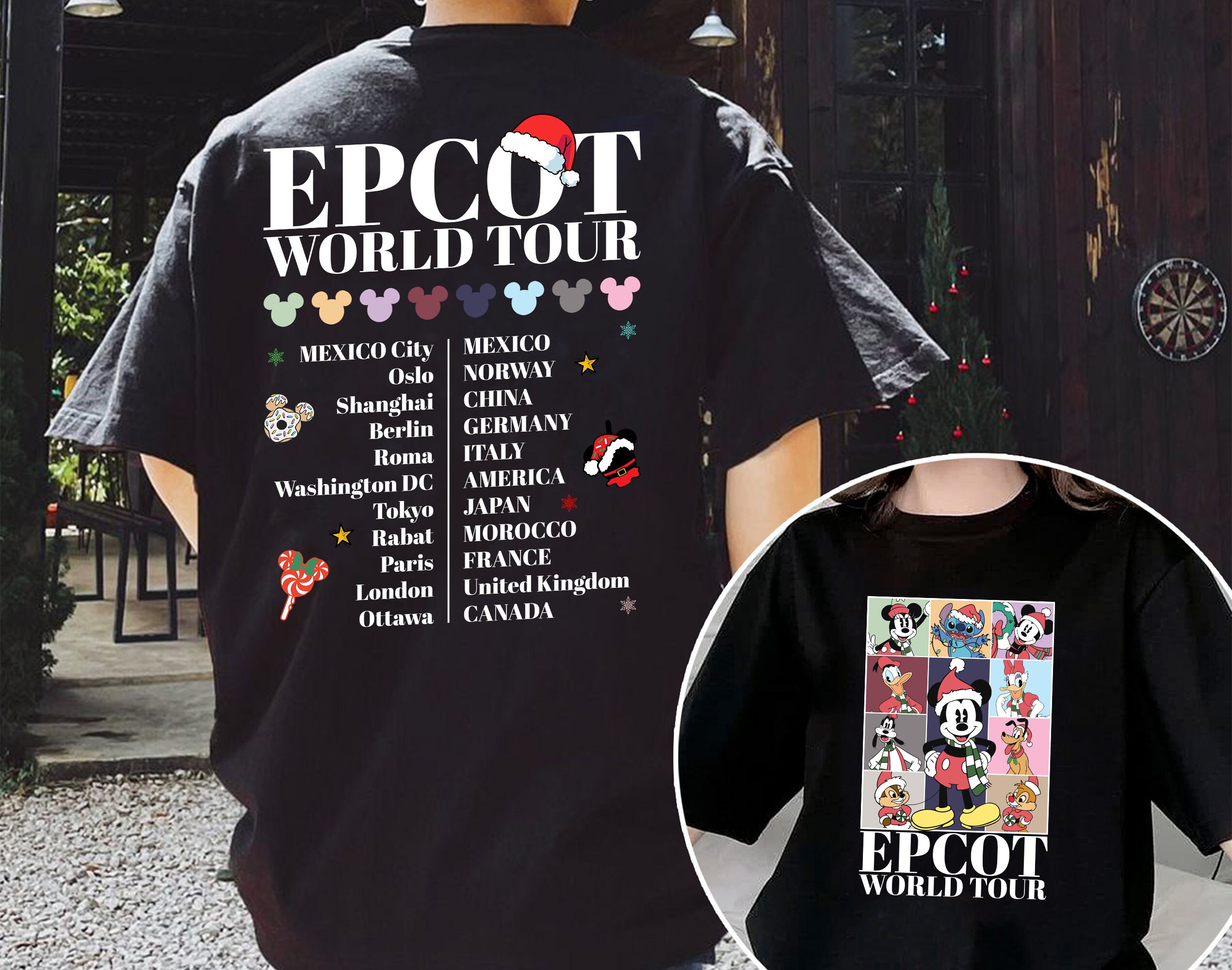 Discover Disney Epcot World Tour Christmas Double Sided T-shirt