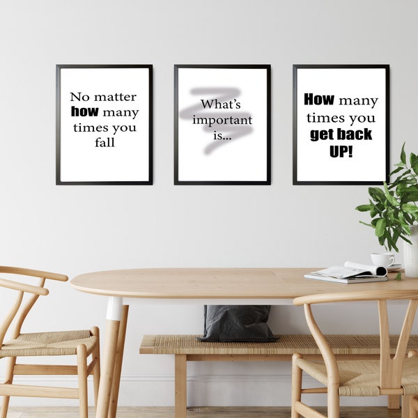 Three Piece Wall Art Printable Quote For Home And Office decor, no matter how many times you fall, what's important is how many times you