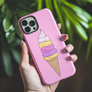 Cute Ice Cream Stack Phone Case - Simplistic 2D Art on Pink Background