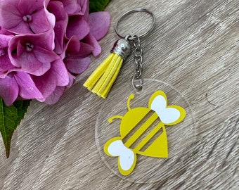 Acrylic Bee Keyring - Bumble Bee Keychain - Yellow Bee Pendant- Token Gift- Novelty Gift