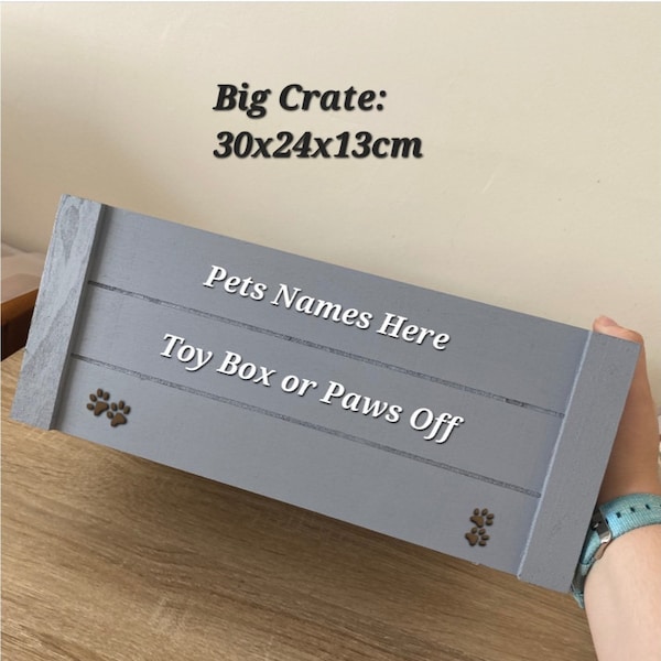 Personalised Big Toy Box- Cat- Dog- Toy storage- Wooden- Grey Crate- Custom made- Name- Gift Box- Pet Hamper- Holder- Rustic- Toys