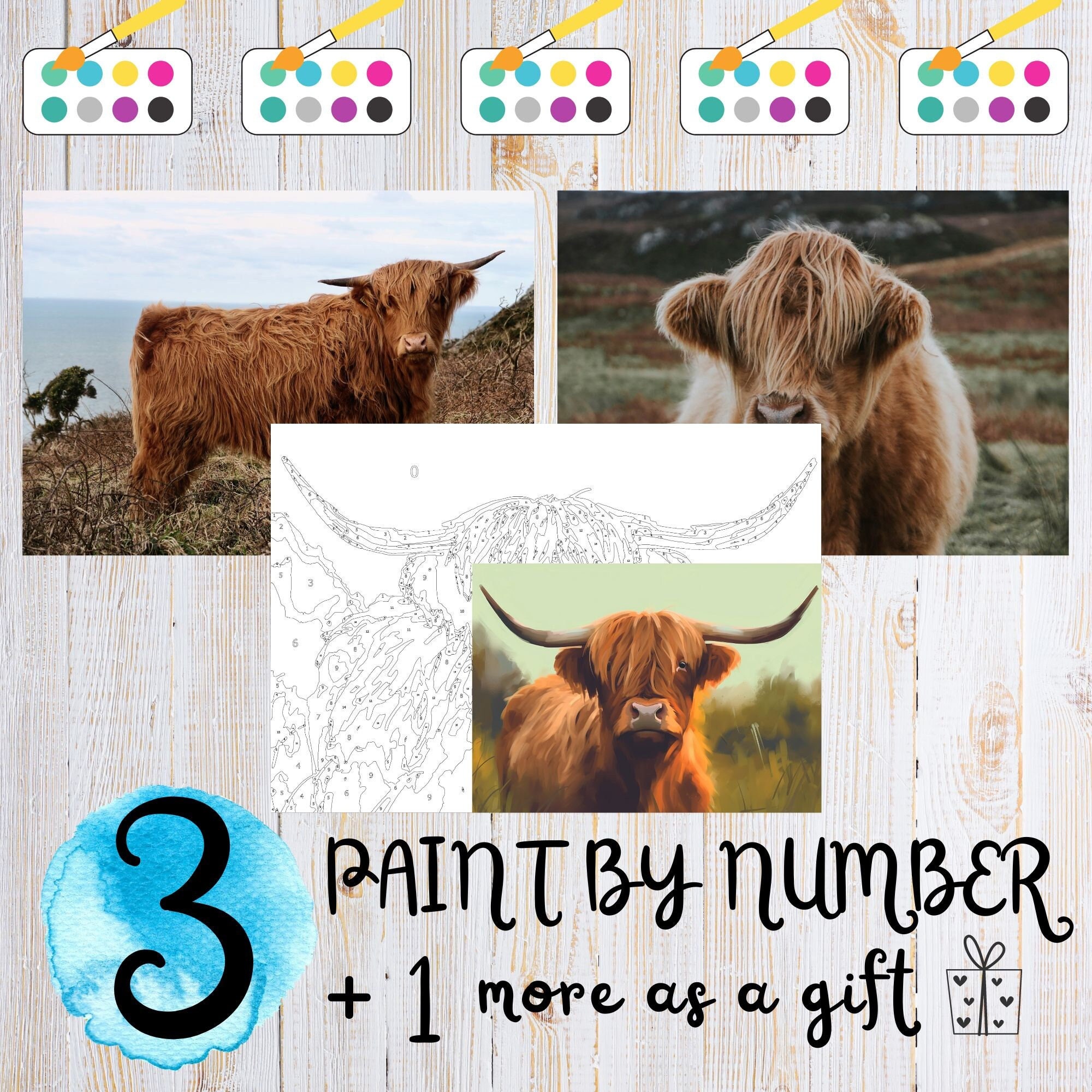 Paint by Numbers for Adults, Cow Paint by Numbers for Kids Beginner,Paint Canvas Oil Painting for Highland Cow Wall Art (Without Frame 15.7x19.7inch)