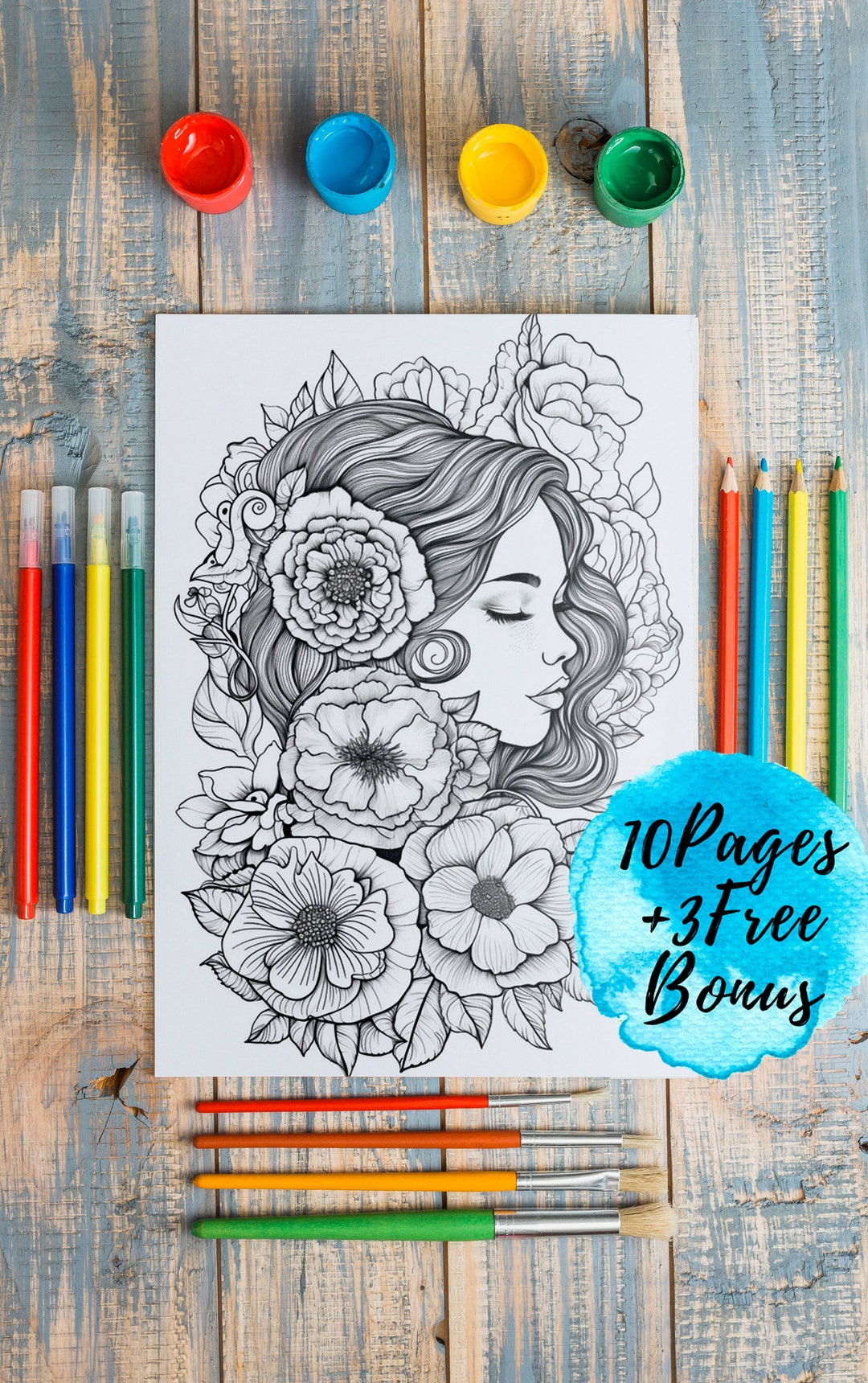 Printable Coloring Pages for Adults and Kids, 10 Pages 3 FREEBONUS ...