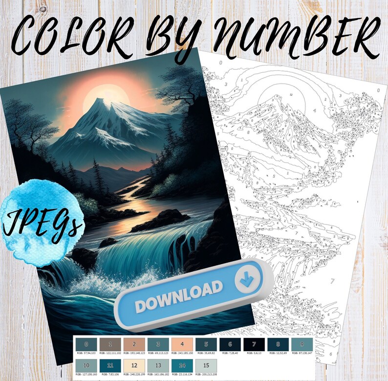 Color by Number for Adults, Paint by Number Printable, Numbered Painting, Digital Coloring Pages ...