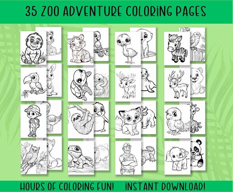 Zoo Animal Coloring Pages Pdf Instant Download 35 Digital Files Kids ...