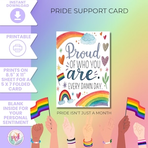 Carte imprimable Carte de voeux fierté 5 x 7 Téléchargement instantané Citation LGBTQ + Carte numérique Art arc-en-ciel Carte vierge PDF Fier de vous Carte pour ami
