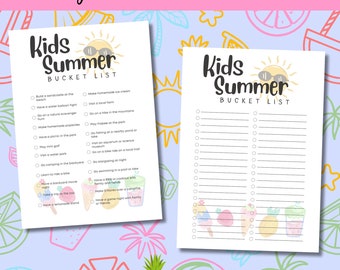 Afdrukbare zomerbucketlist zomeractiviteiten familie tieners kinderen moeder vader zomer aangepaste blanco bewerkbare pdf-bundel met bucketlist-direct downloaden