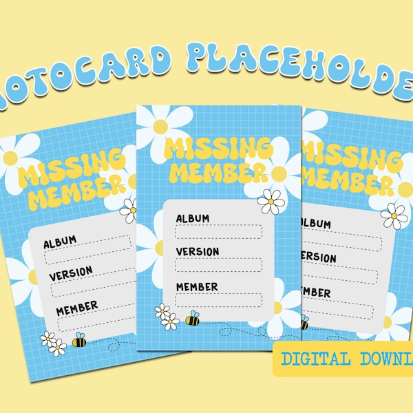 DIGITAL DOWNLOAD | Photocard binder placeholders | kpop binder filler | cute blue grid daisy flowers  | collection fillers |