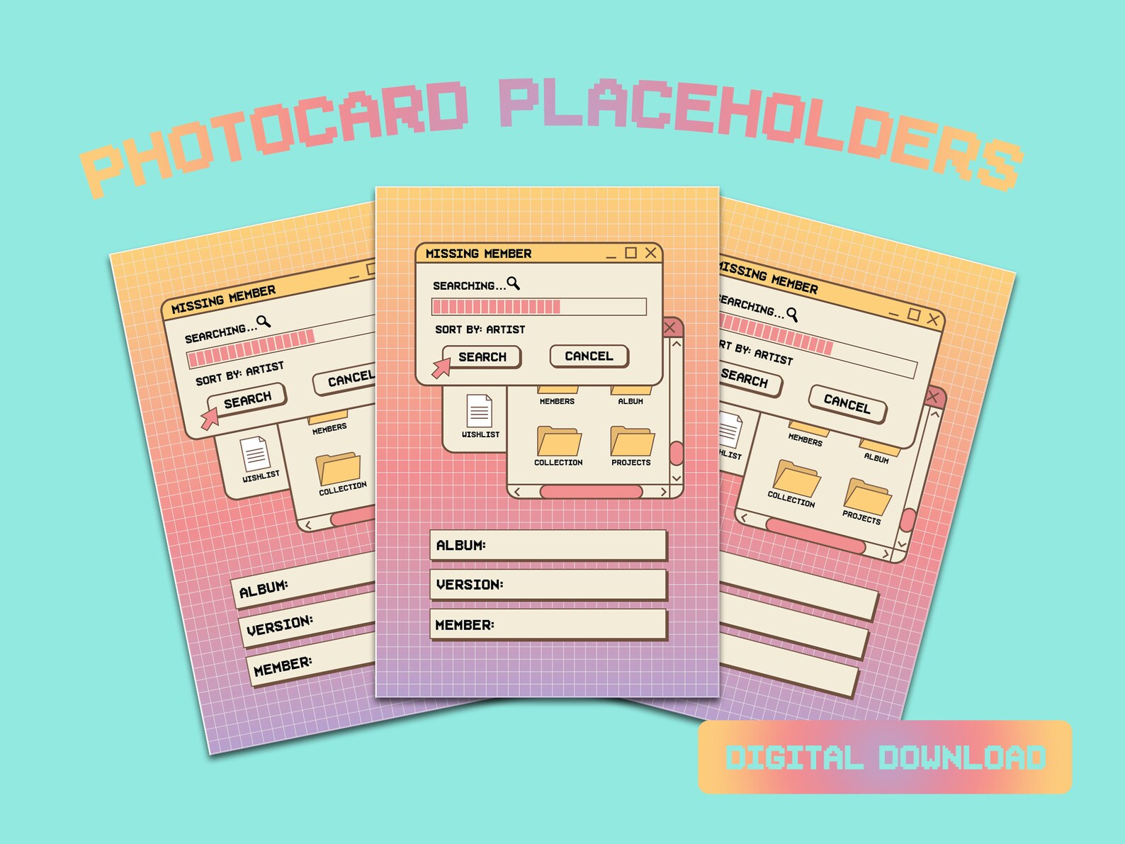 DIGITAL DOWNLOAD Photocard Binder Placeholders Kpop Binder Filler Y2K
