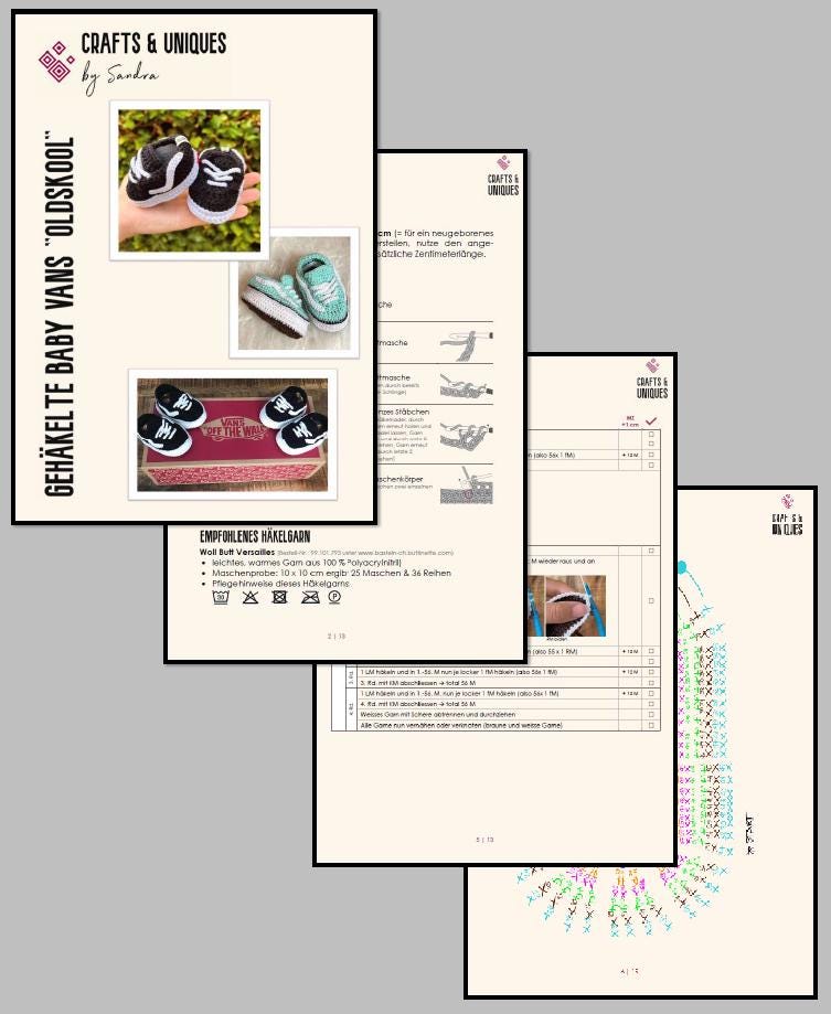 Crochet Baby Shoes Pattern PDF - Vans Oldskool Sneakers - DIY Baby ...