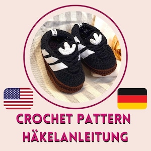 Crochet Baby Shoes Pattern PDF - Sambas Sneakers - DIY Baby Booties - Häkelanleitung für Baby Sambas Schühchen - How to - English & Deutsch