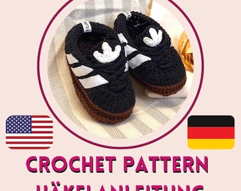 Crochet Baby Shoes Pattern PDF - Sambas Sneakers - DIY Baby Booties - Häkelanleitung für Baby Sambas Schühchen - How to - English & Deutsch