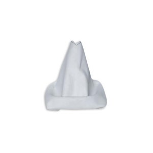 May include: White leather car gear shift boot with a pointed top.