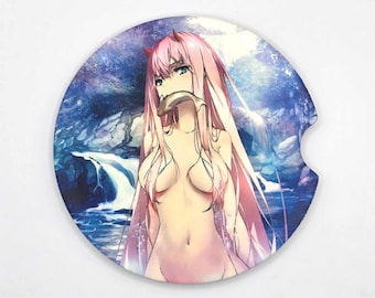 The Catch of The Day Car Coasters - Zero Two Anime Girl Cup Holder Coaster - 2.75" Cup Coaster - 02 Anime Accessories - Anime Gifts