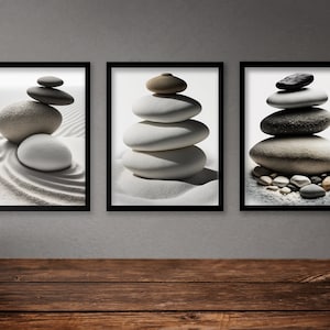 Zen Balancing Stones Prints, Set of Four, DOWNLOAD PRINTABLE ART Abstract Print Instant Stone Stacking Rock Balancing Focus Concentration