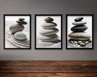 Láminas de apilamiento de piedras zen: Arte abstracto en equilibrio, juego de cuatro (descarga digital)