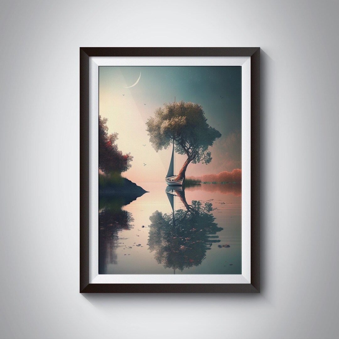 Tranquil Lake Scene Painting PRINTABLE ART Instant Download Tranquility