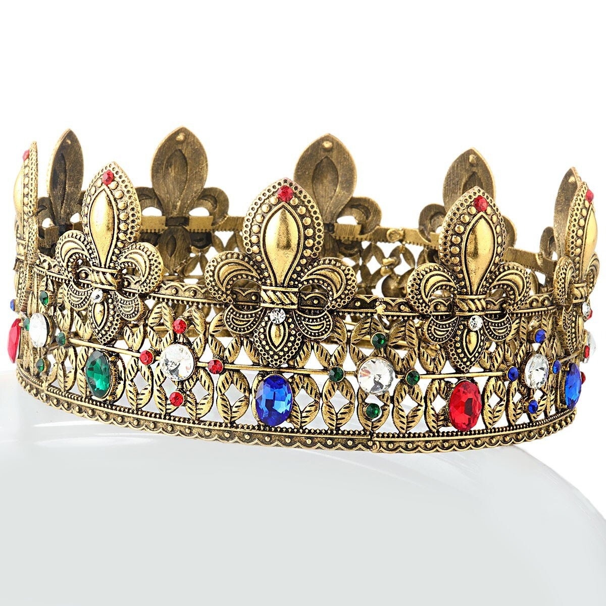 Royal King Crowns Men Pageant Diadem Round Ancient Gold Crystal Tiaras