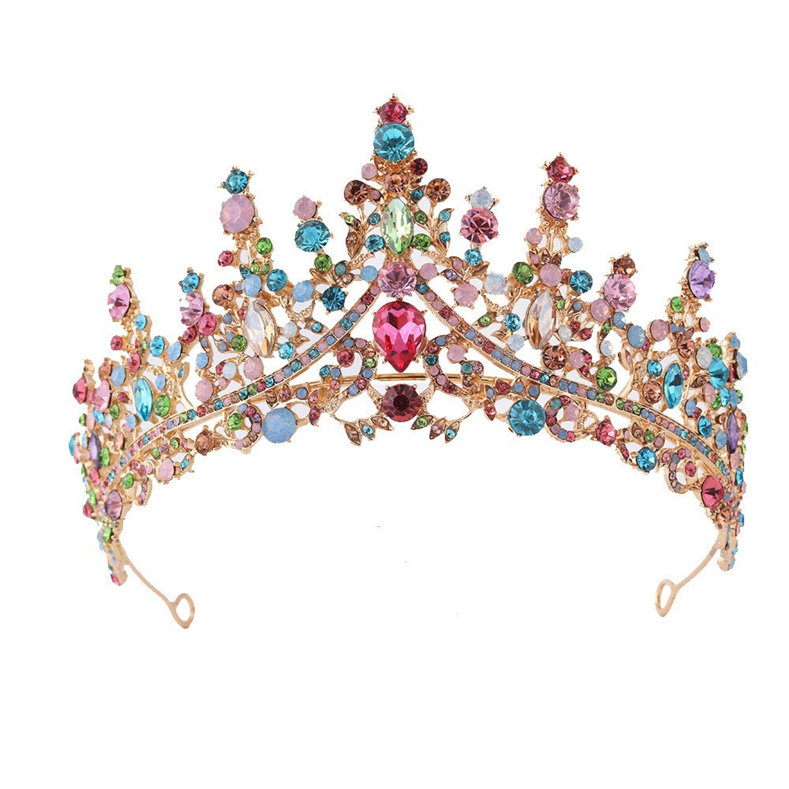 Colorful Crystal Bridal Tiara Crown With Comb Pageant Prom Etsy