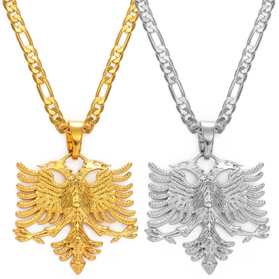 Albanian Eagle Necklace - Gold & Silver Stainless Steel Ethnic Pendant For Women & Men