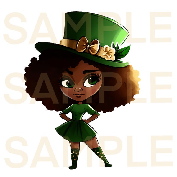 Black st Patrick’s day png, black woman png, st patricks sublimation design, afro st patricks, lady luck png, dark skin, african american