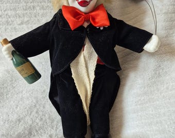 World Of Clowns Vintage Hand Painted Porcelain Doll With Balloons And Champagne