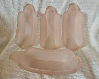 4 Pink Satin Glass Banana Boat Bowl | Vintage Indiana Glass Style Frosted Pink Dessert Dish | MCM Art Deco Retro Soda Fountain Ware