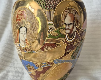 Antique Japanese Satsuma Vase Meiji Period 1868-1912 - Hand Painted Earthenware Fine Gold Moriage & Bijin Detail Signed Rare Oriental Art