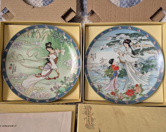 2 Imperial Jingdezhen Porcelain Plates - Lady Silkworm and Lady White From Legends of West Lake Series