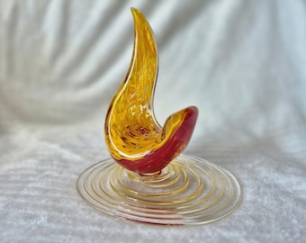 Art Glass Flame Form - Orange, Red, Yellow And Clear, On A Clear Stand By Sculpt Glass