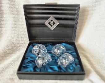 Vintage Edinburgh International Hand Cut Crystal Napkin Rings, Set of 4, Boxed Heavy Lead Crystal Serviette Holders Elegant Table Decor Gift