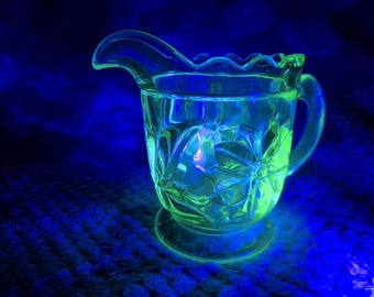 Sowerby Worcester Pattern Art Deco Glass 1930's Green Uranium Glass Milk Jug