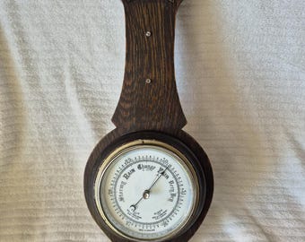 Vintage Antique ? Dark Wood Banjo Barometer - Made In England - Working