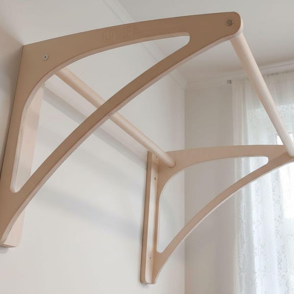 Wall-mounted pull-up bar - large, 82cm wide, wooden, solid, wall-mounted, natural