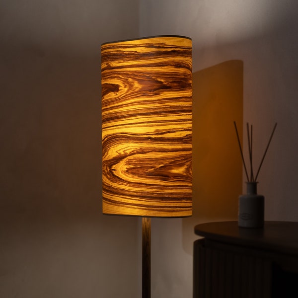 Unique wooden floor lamp, veneer lampshade, dimmer, LEDs