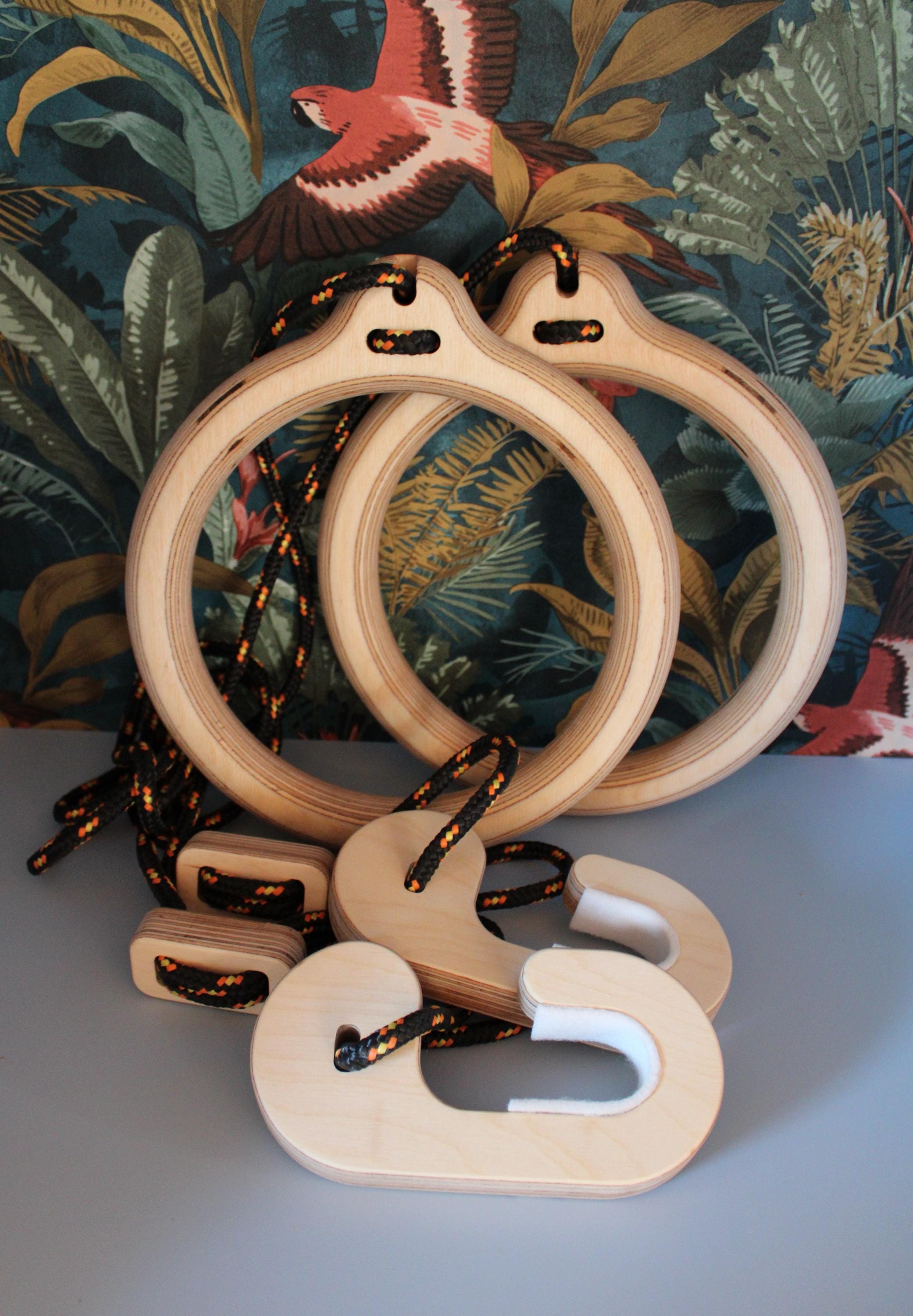 Installing Shoat Rings Wooden Gymnastic Rings, Easy to Install on Hooks, Diameter 25cm, With ...