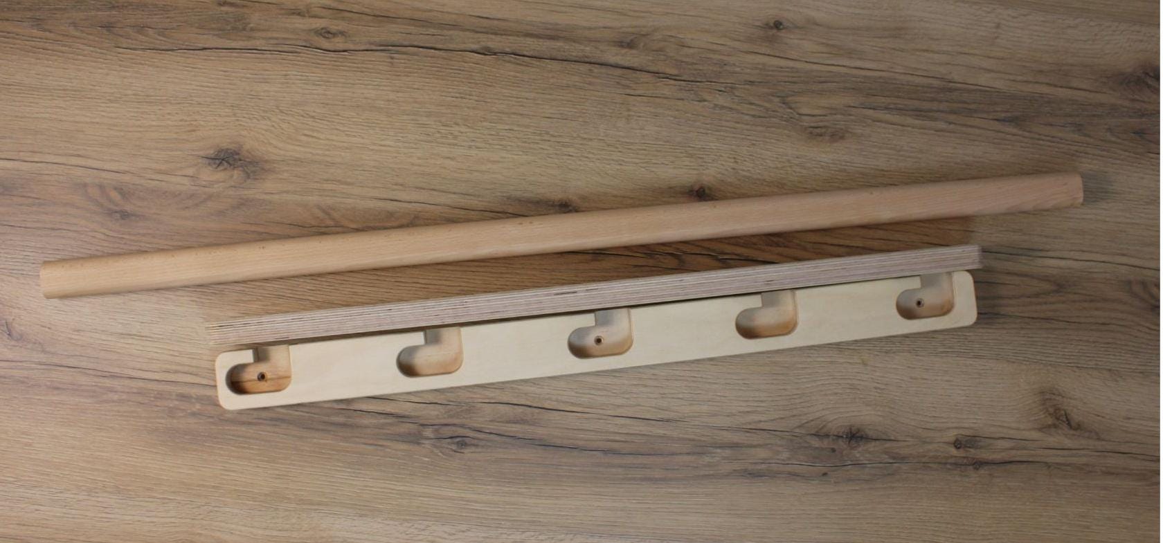 Barre De Traction En Bois – 5 Hauteurs Réglables – Jusqu’à 117 Cm – Porte Ou Mur – 100 Kg Charge