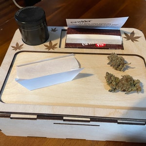 Stash Box w/ Built-In Rolling Tray-Top Reads I've got 99 Problems & 420 Solutions 200mmx150mmx75mm approx. 8x6x3 image 3