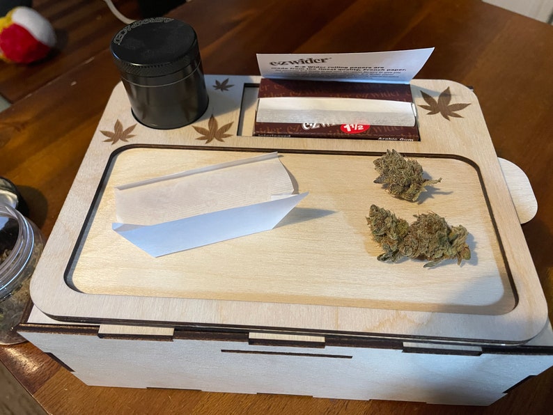 Stash Box w/ Built-In Rolling Tray-Top Reads I've got 99 Problems & 420 Solutions 200mmx150mmx75mm approx. 8x6x3 image 3