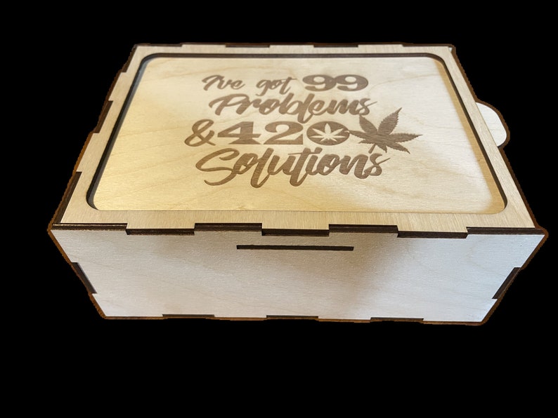 Stash Box w/ Built-In Rolling Tray-Top Reads I've got 99 Problems & 420 Solutions 200mmx150mmx75mm approx. 8x6x3 image 1